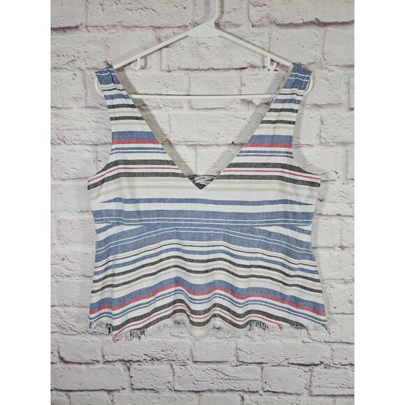 Zara Womens Denim Couture Tank Top Size Large Striped Boho Fringe Bottom - Picture 3 of 9